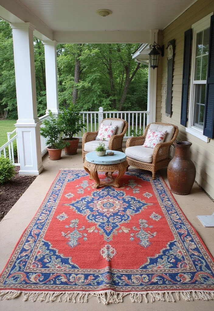 30 Front Porch Decorating Ideas to Boost Curb Appeal - 9. Outdoor Rugs
