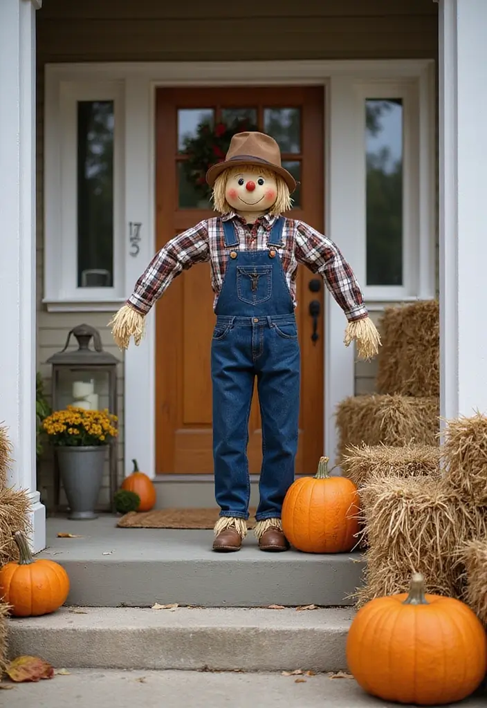 30 Front Porch Halloween Decor Ideas That Spook and Delight 15 30 Front Porch Halloween Decor Ideas That Spook and Delight - 15. Whimsical Scarecrow