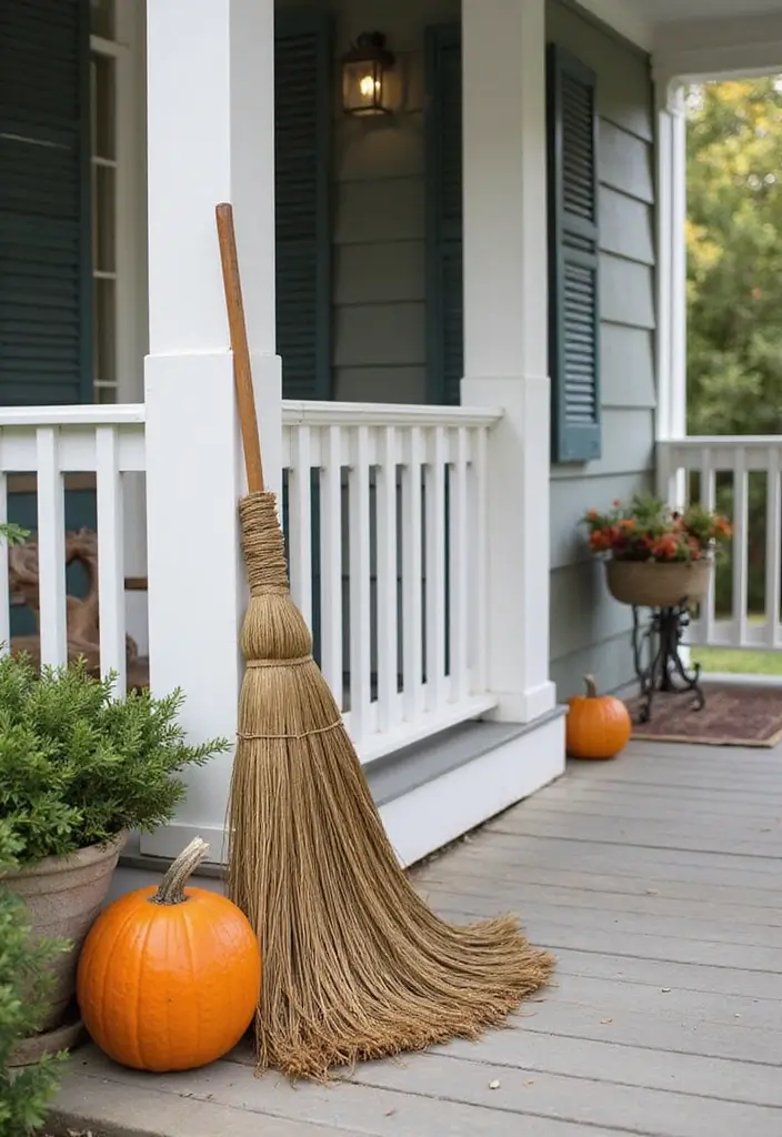30 Front Porch Halloween Decor Ideas That Spook and Delight 21 30 Front Porch Halloween Decor Ideas That Spook and Delight - 21. Vintage Broom Display