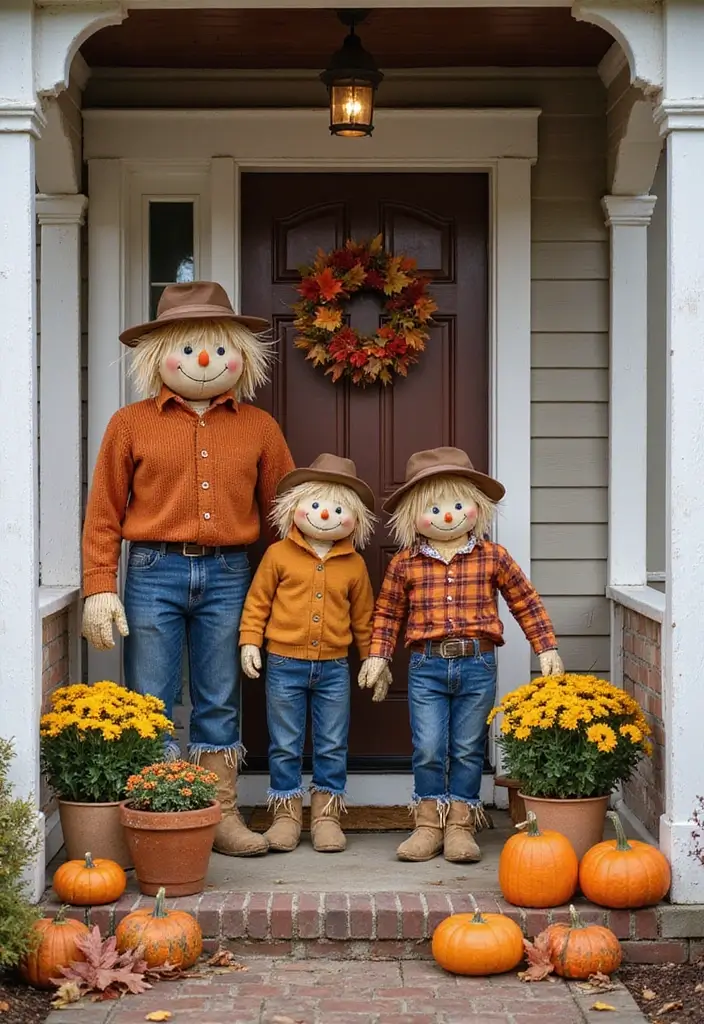30 Front Porch Halloween Decor Ideas That Spook and Delight 22 30 Front Porch Halloween Decor Ideas That Spook and Delight - 22. Scarecrow Family