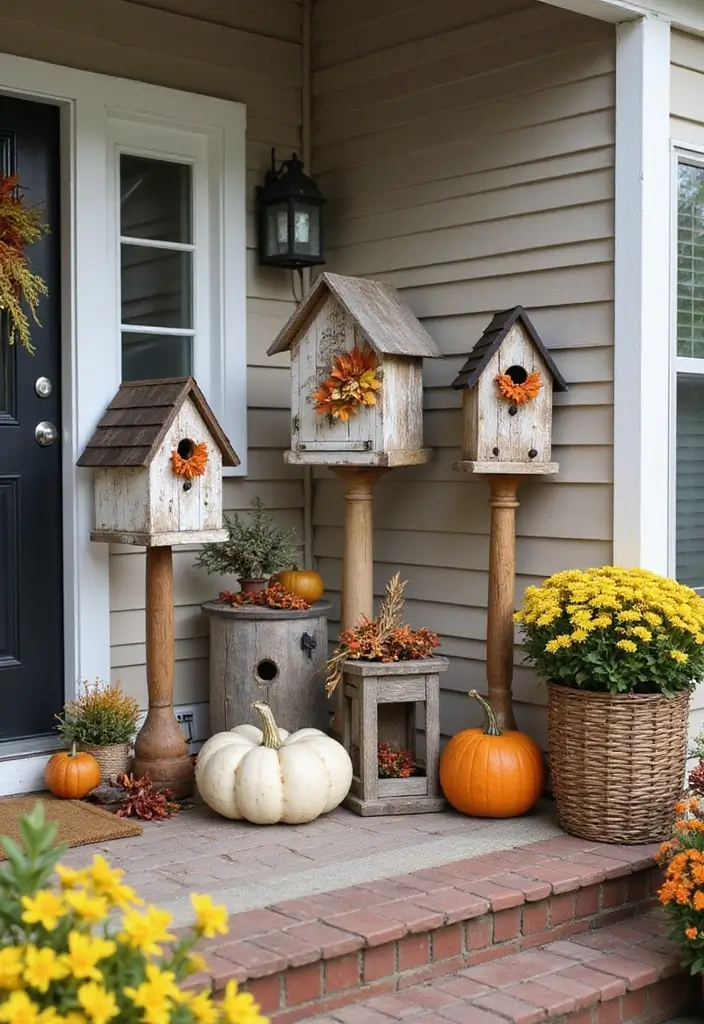 30 Front Porch Halloween Decor Ideas That Spook and Delight 27 30 Front Porch Halloween Decor Ideas That Spook and Delight - 27. Charming Birdhouses