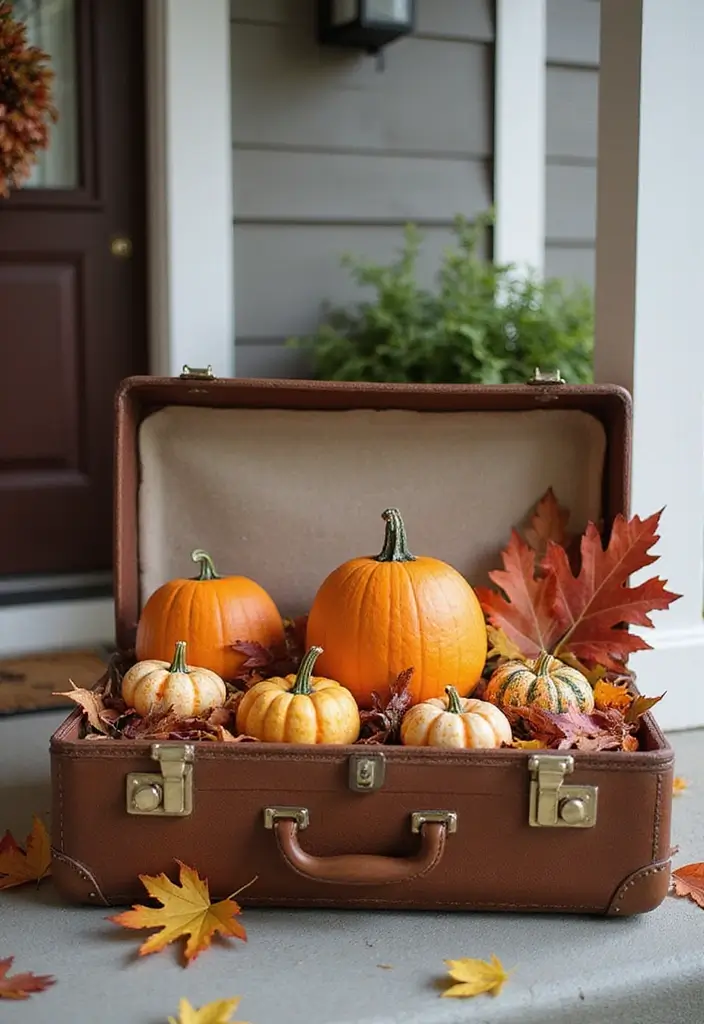 30 Front Porch Halloween Decor Ideas That Spook and Delight 28 30 Front Porch Halloween Decor Ideas That Spook and Delight - 28. Vintage Suitcase Display