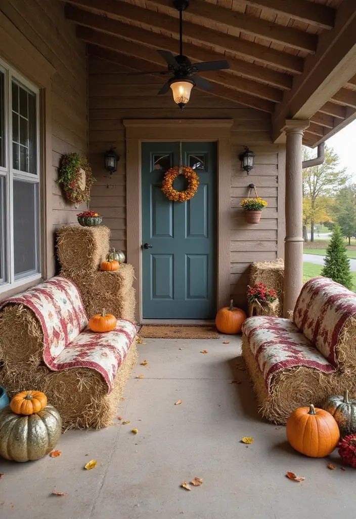 30 Front Porch Halloween Decor Ideas That Spook and Delight 4 30 Front Porch Halloween Decor Ideas That Spook and Delight - 4. Rustic Hay Bale Seating