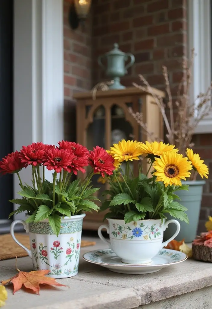 30 Front Porch Halloween Decor Ideas That Spook and Delight 7 30 Front Porch Halloween Decor Ideas That Spook and Delight - 7. Vintage Tea Cup Planters