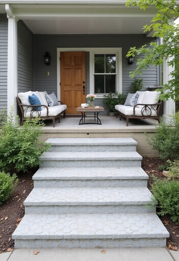 30 Front Porch Stairs Ideas That Upgrade Your Entryway - 16. Hexagon Tile Steps