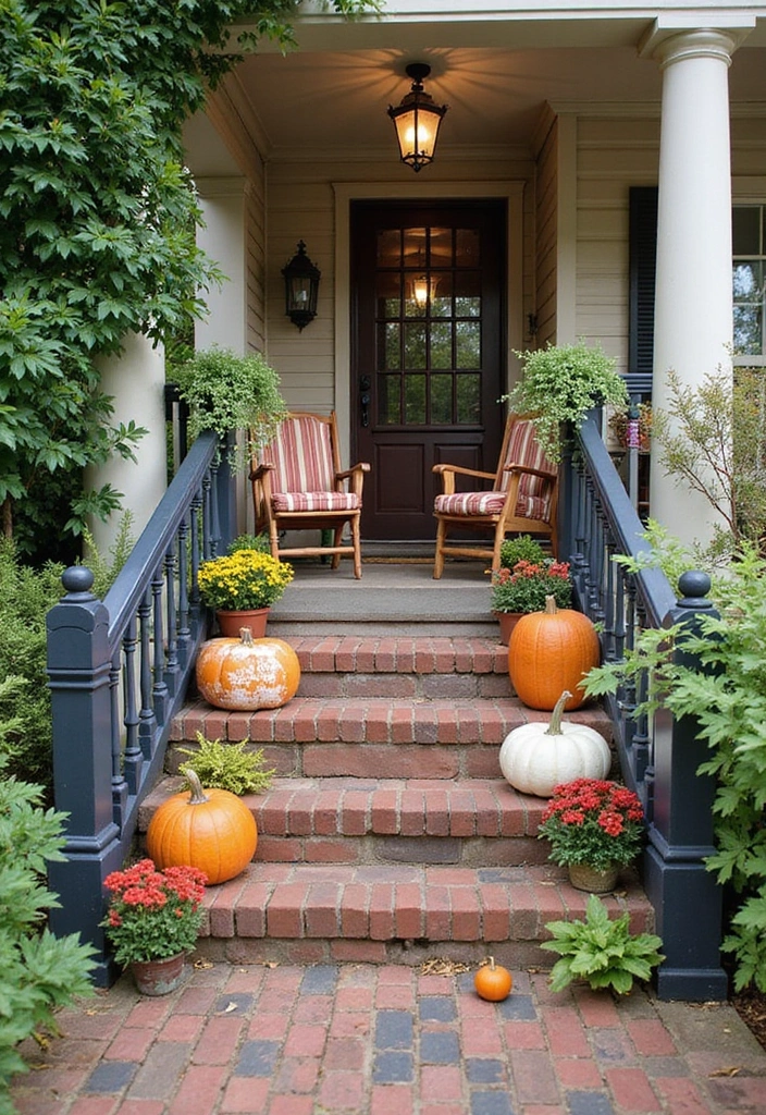 30 Front Porch Stairs Ideas That Upgrade Your Entryway - 18. Outdoor Furniture on Stairs