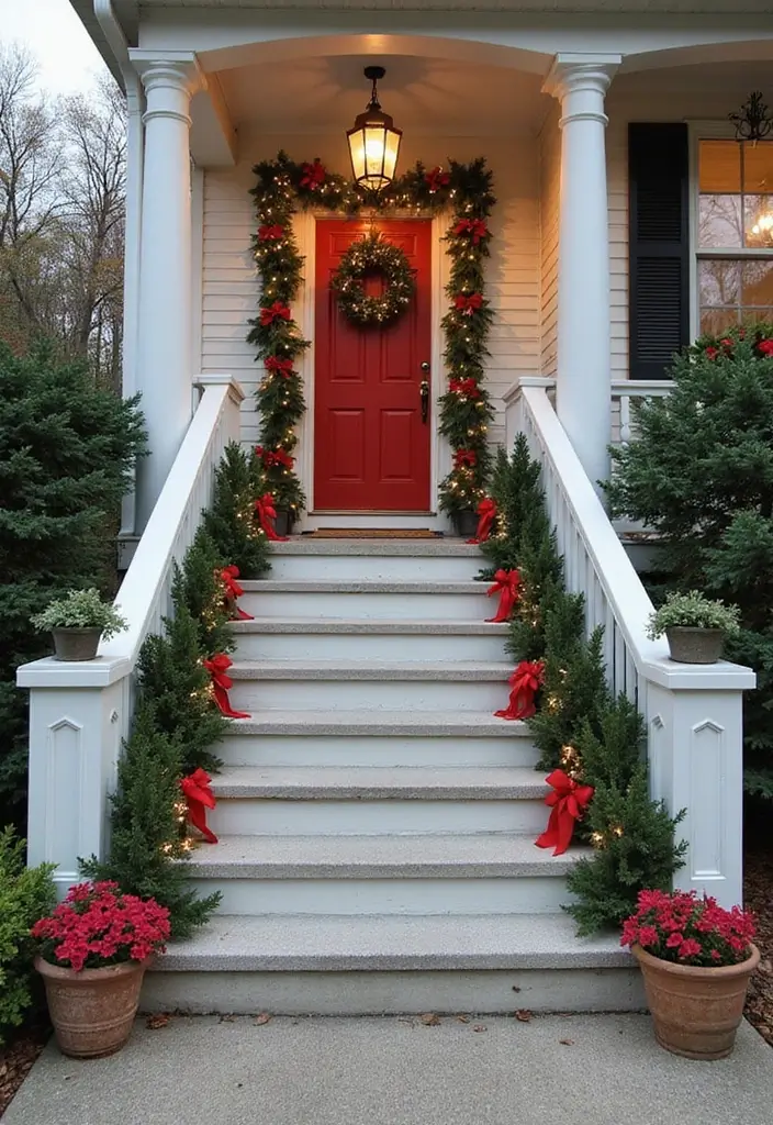 30 Front Porch Stairs Ideas That Upgrade Your Entryway - 23. Seasonal Decor on Stairs