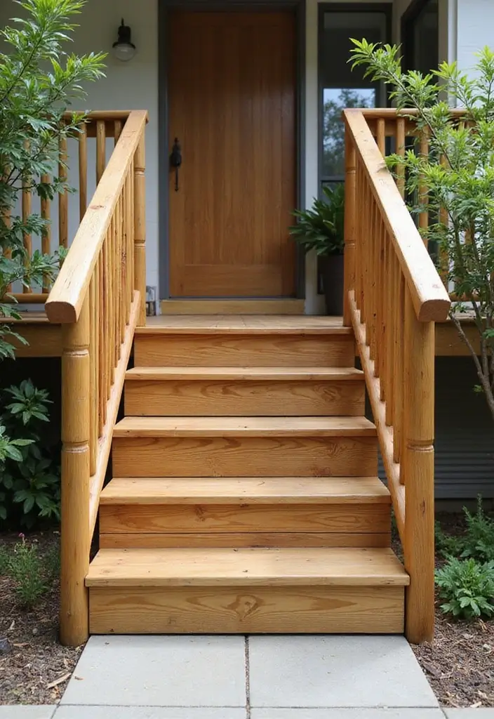 30 Front Porch Stairs Ideas That Upgrade Your Entryway - 3. Bamboo Stairs