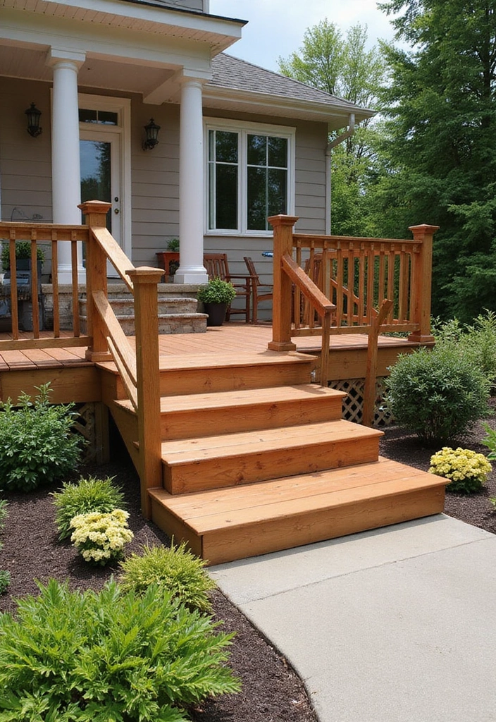 30 Front Porch Stairs Ideas That Upgrade Your Entryway - 30. Elevated Steps with Decking