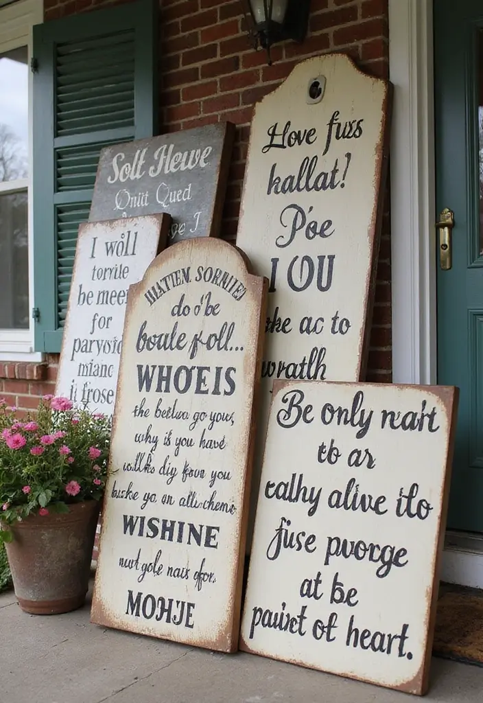 30 Long Front Porch Decorating Ideas That Fill the Space Beautifully - 13. Handmade Signs
