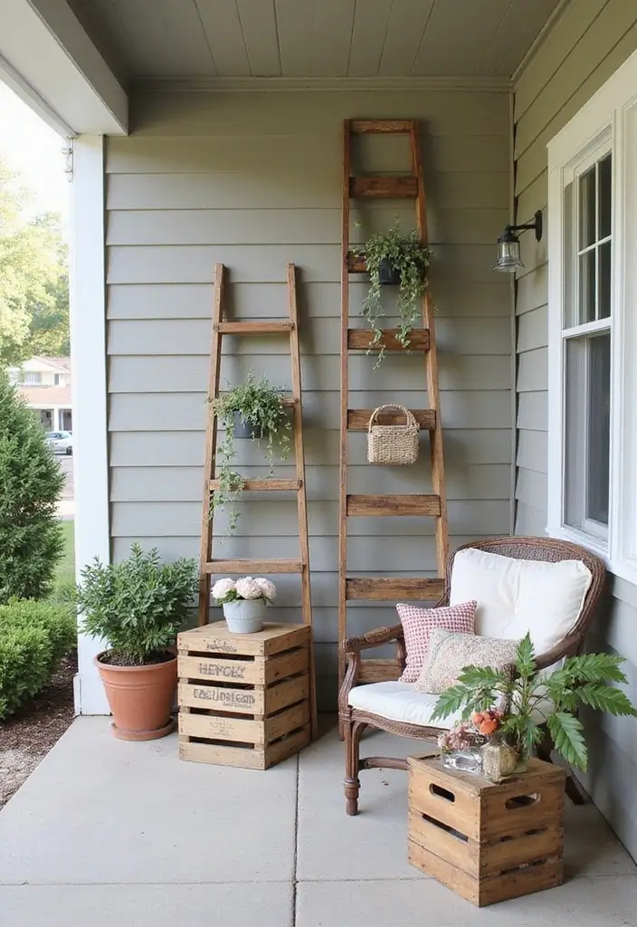 30 Long Front Porch Decorating Ideas That Fill the Space Beautifully - 15. Repurposed Items