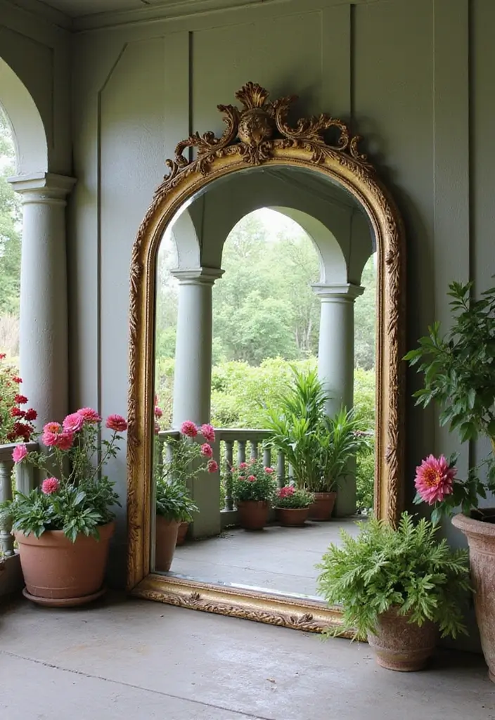 30 Long Front Porch Decorating Ideas That Fill the Space Beautifully - 22. Vintage Mirrors