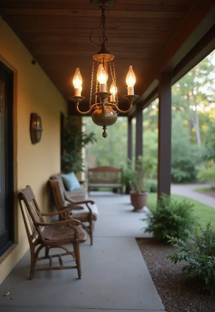 30 Long Front Porch Decorating Ideas That Fill the Space Beautifully - 26. Unique Lighting Fixtures