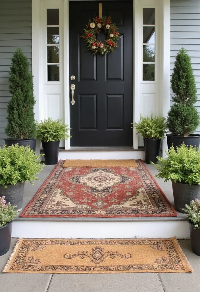 30 Long Front Porch Decorating Ideas That Fill the Space Beautifully - 5. Vintage Door Mats