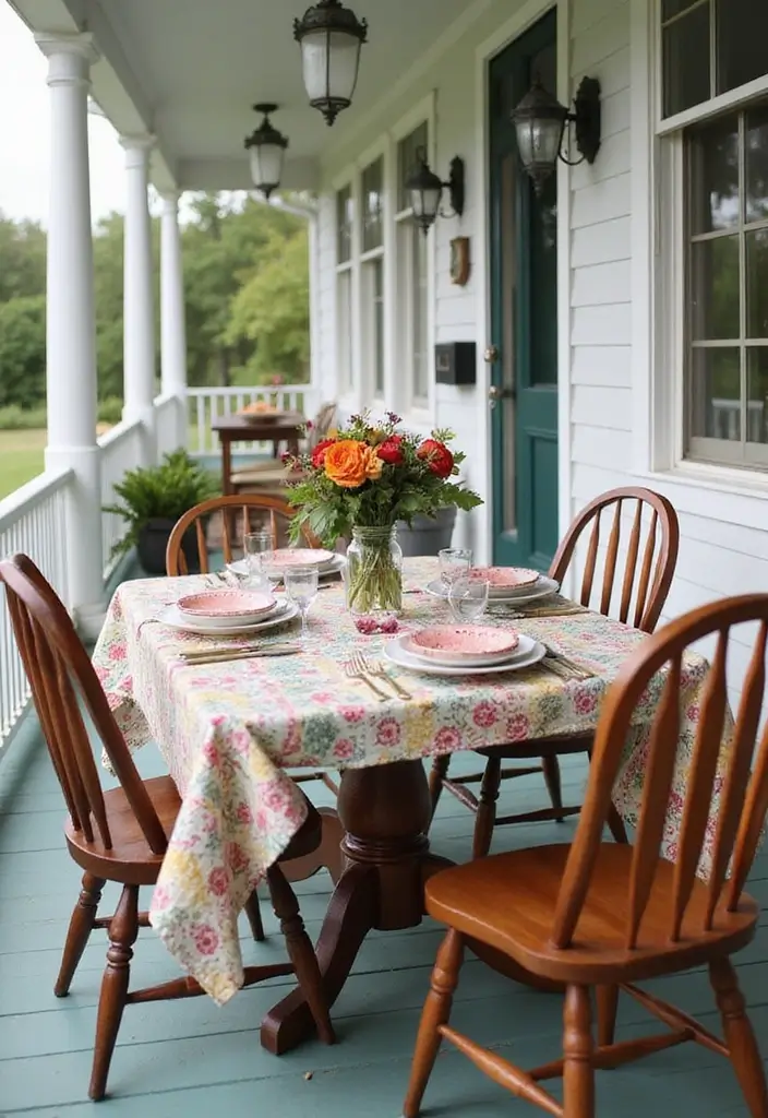 30 Long Front Porch Decorating Ideas That Fill the Space Beautifully - 8. Charming Table Settings