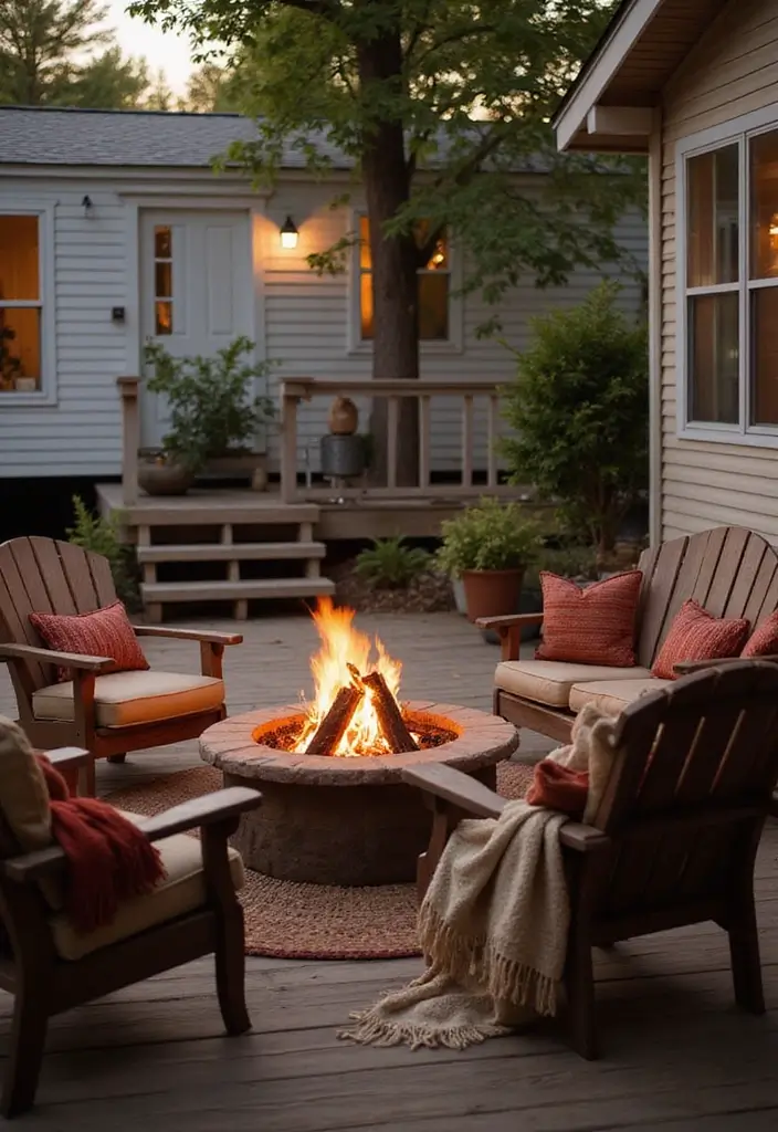 30 Mobile Home Front Porch Ideas That Boost Curb Appeal 14 30 Mobile Home Front Porch Ideas That Boost Curb Appeal - 14. Fire Pit Area