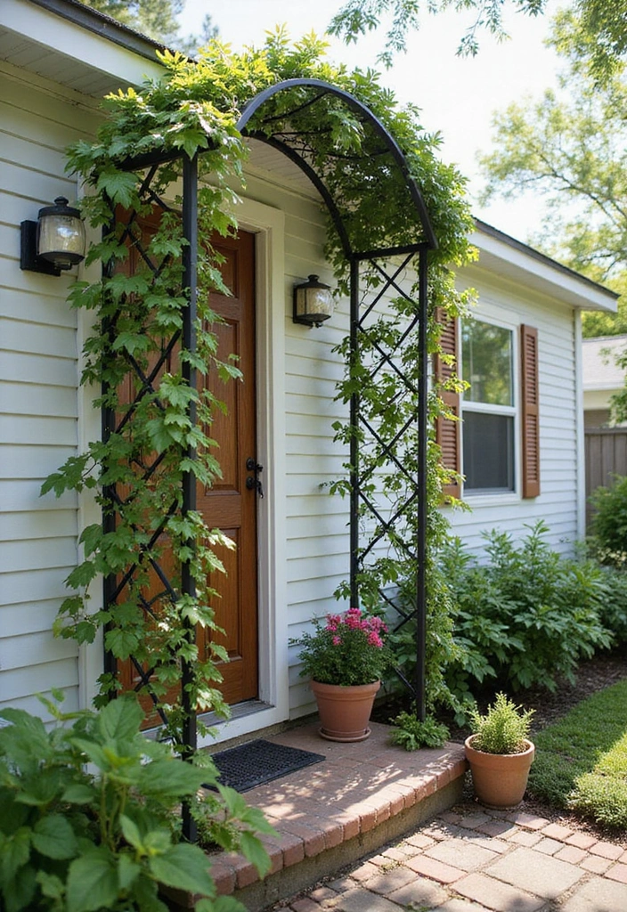 30 Mobile Home Front Porch Ideas That Boost Curb Appeal 15 30 Mobile Home Front Porch Ideas That Boost Curb Appeal - 15. Garden Trellis