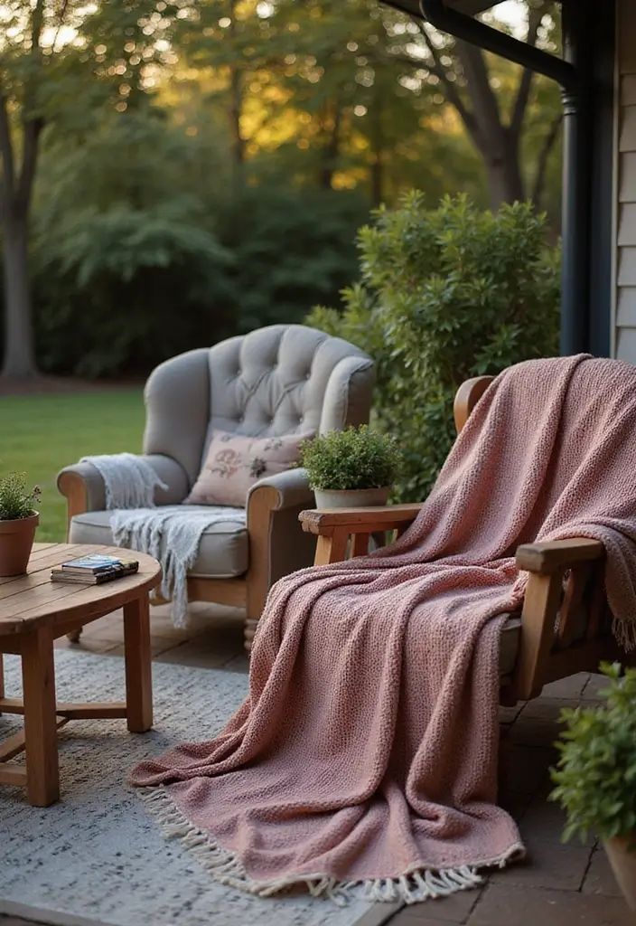 30 Outdoor Patio Decorating Ideas That Feel Like a Retreat - 17. Warm-Weather Blankets