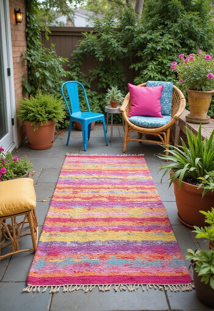 30 Outdoor Patio Decorating Ideas That Feel Like a Retreat - 4. Colorful Outdoor Rugs