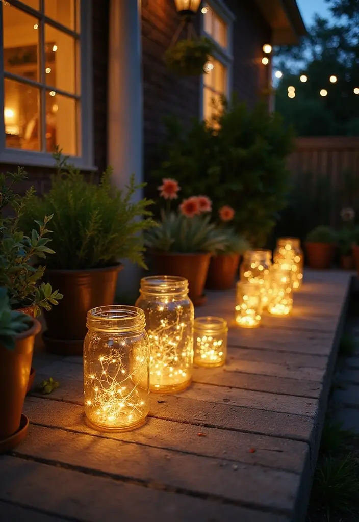 30 Outdoor Patio Lighting Ideas That Create the Perfect Glow - 13. Fairy Light Jars