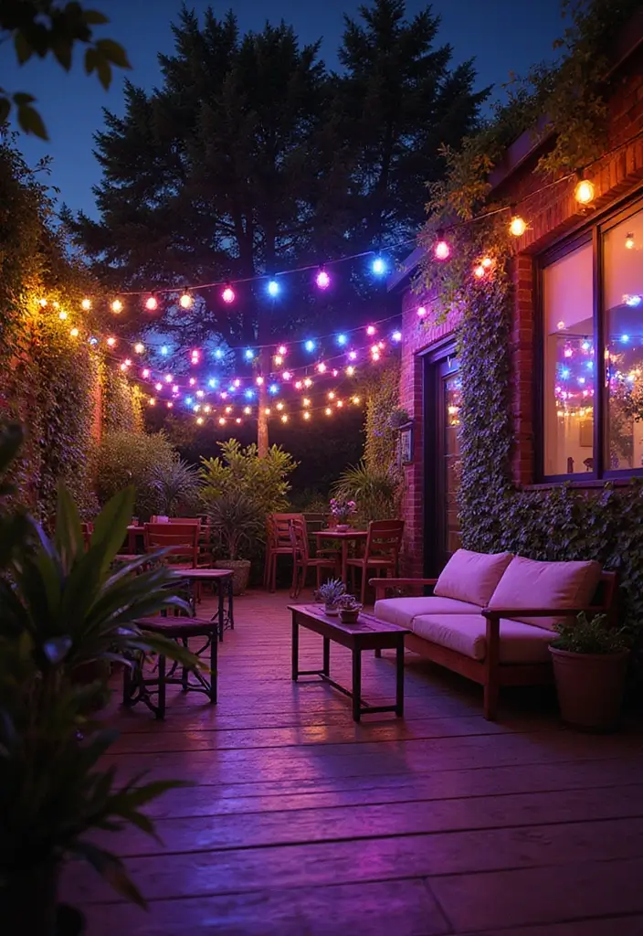 30 Outdoor Patio Lighting Ideas That Create the Perfect Glow - 22. Color-Changing LED Bulbs