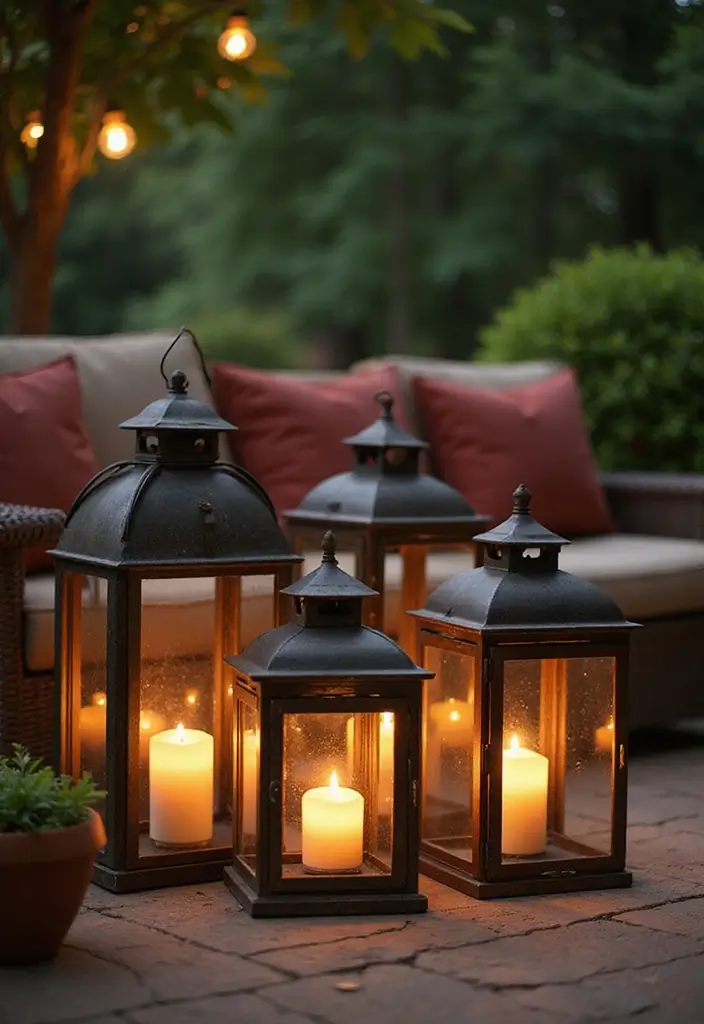 30 Outdoor Patio Lighting Ideas That Create the Perfect Glow - 8. Vintage Lanterns with LED Candles