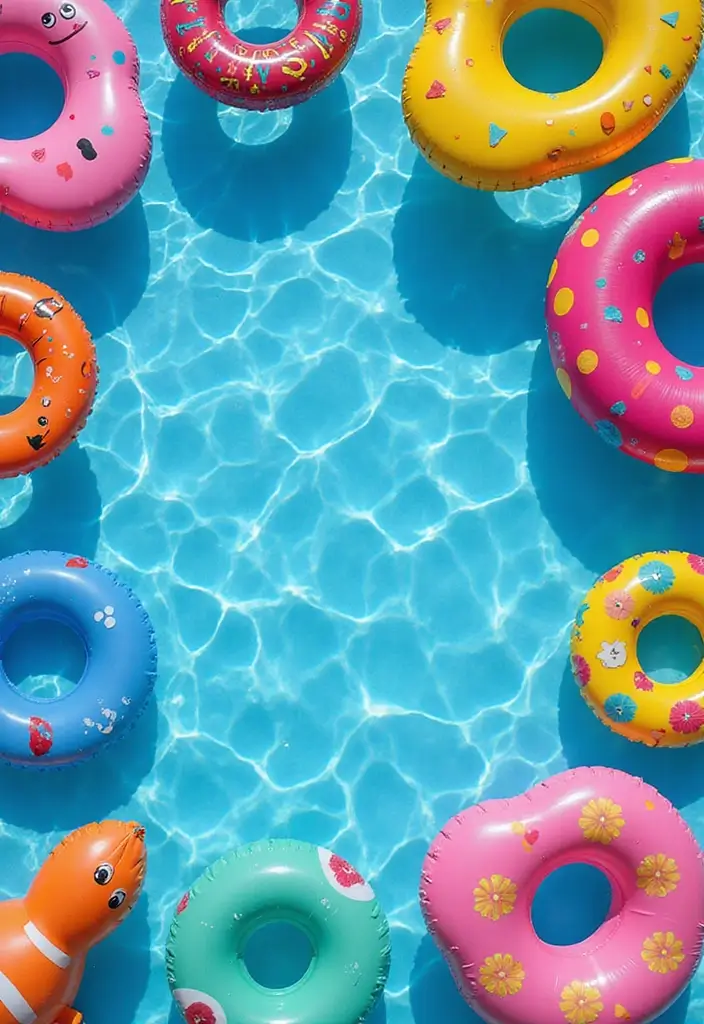 30 Pool Area Decorating Ideas That Instantly Upgrade Your Backyard 10 30 Pool Area Decorating Ideas That Instantly Upgrade Your Backyard - 10. Colorful Pool Floats