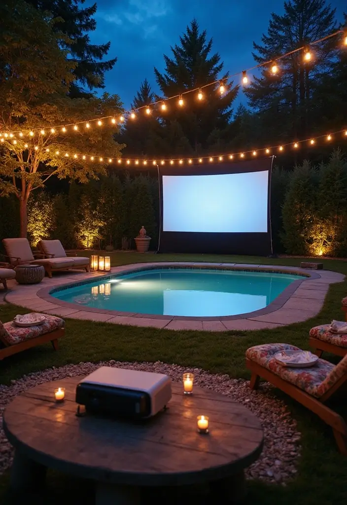 30 Pool Area Decorating Ideas That Instantly Upgrade Your Backyard 24 30 Pool Area Decorating Ideas That Instantly Upgrade Your Backyard - 24. Outdoor Movie Night Setup