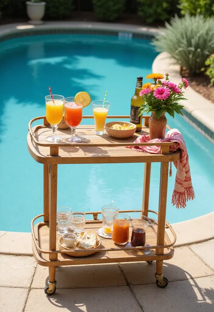 30 Pool Area Decorating Ideas That Instantly Upgrade Your Backyard 28 30 Pool Area Decorating Ideas That Instantly Upgrade Your Backyard - 28. Trendy Bar Cart