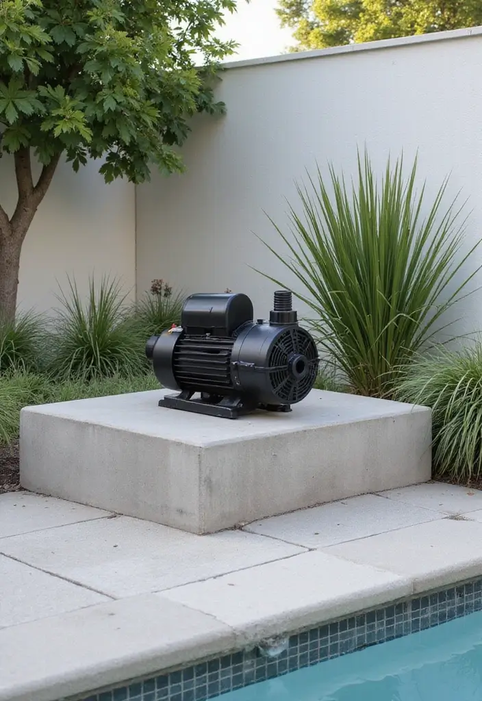 30 Pool Pump Cover Ideas That Are Practical and Stylish - 10. Minimalist Concrete Block Cover