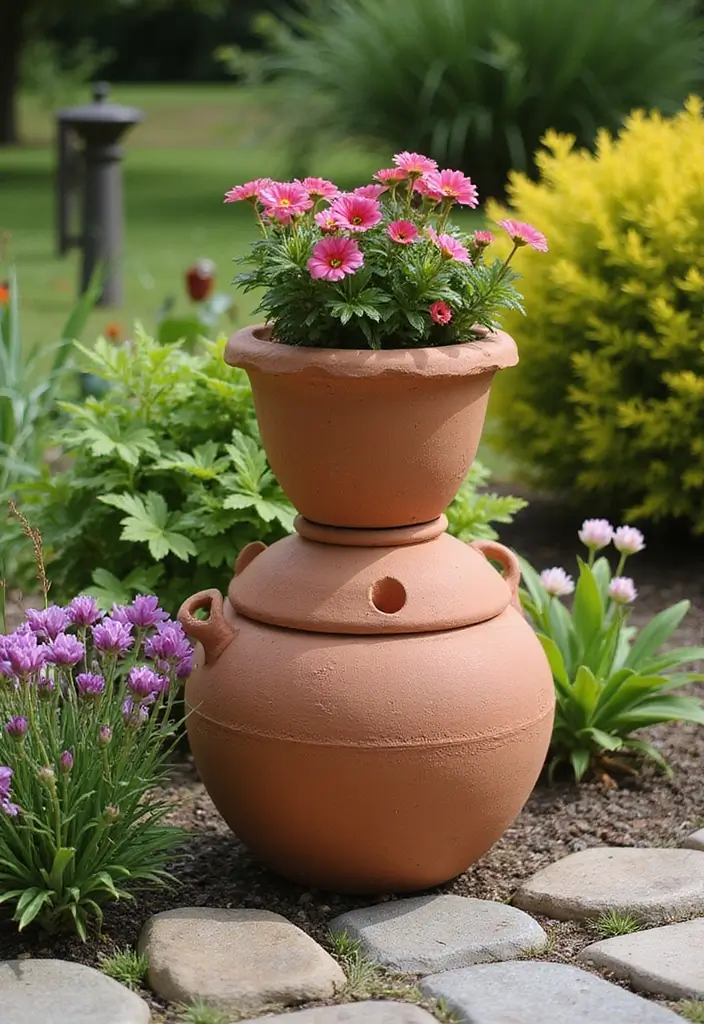 30 Pool Pump Cover Ideas That Are Practical and Stylish - 16. Terracotta Pot Stack Cover