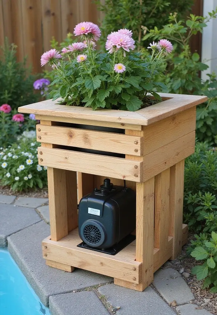 30 Pool Pump Cover Ideas That Are Practical and Stylish - 20. Functional Wood Planter Box