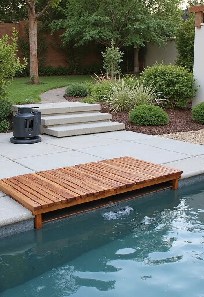 30 Pool Pump Cover Ideas That Are Practical and Stylish - 22. Custom Wooden Slat Cover