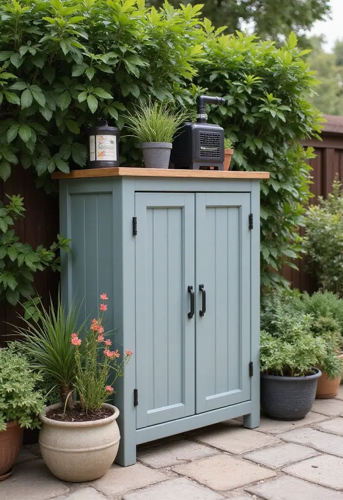 30 Pool Pump Cover Ideas That Are Practical and Stylish - 26. Clever Outdoor Cabinet Cover
