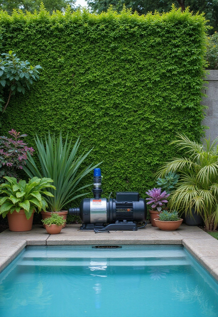 30 Pool Pump Cover Ideas That Are Practical and Stylish - 28. Greenery Wall Cover