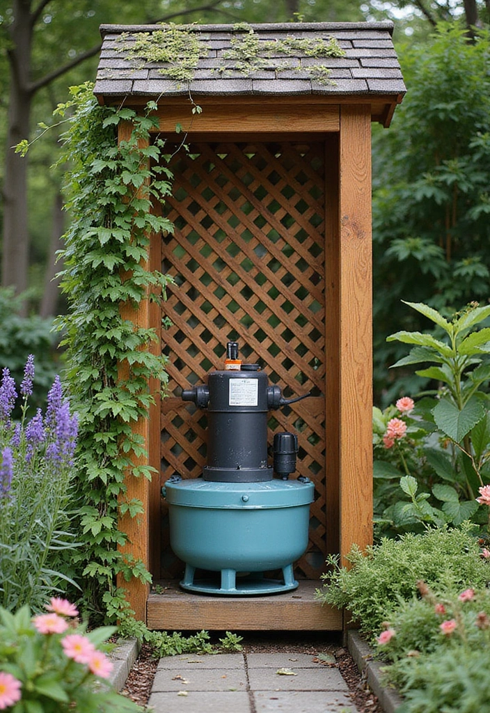 30 Pool Pump Cover Ideas That Are Practical and Stylish - 29. Decorative Wood Lattice Box Cover