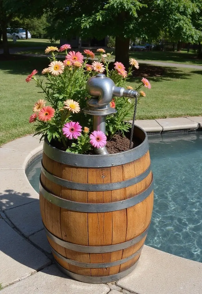 30 Pool Pump Cover Ideas That Are Practical and Stylish - 4. Upcycled Wine Barrel Cover