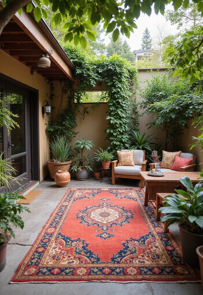 30 Pool and Patio Ideas That Create the Perfect Backyard Escape - 28. Colorful Outdoor Rugs