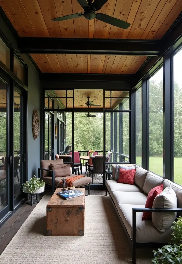 30 Screened-In Porch Ideas for Cozy and Stylish Outdoor Living 14 30 Screened-In Porch Ideas for Cozy and Stylish Outdoor Living - 14. Industrial Edge