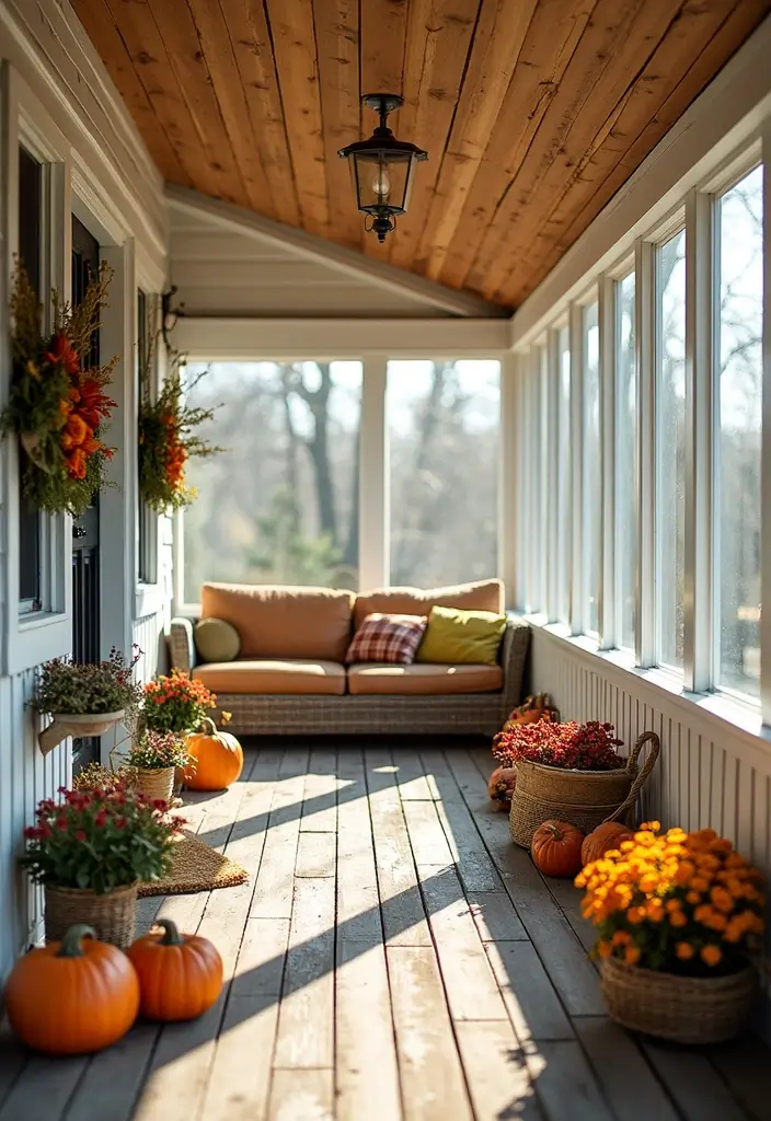 30 Screened-In Porch Ideas for Cozy and Stylish Outdoor Living 17 30 Screened-In Porch Ideas for Cozy and Stylish Outdoor Living - 17. Seasonal Decor Spot