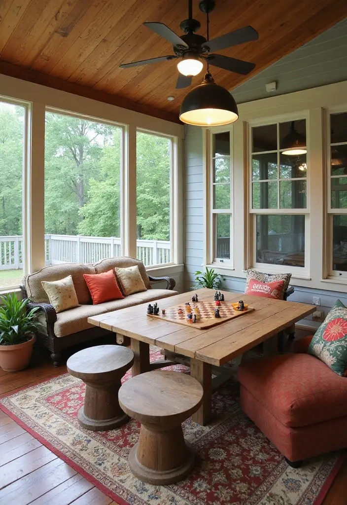 30 Screened-In Porch Ideas for Cozy and Stylish Outdoor Living 19 30 Screened-In Porch Ideas for Cozy and Stylish Outdoor Living - 19. Family Game Zone