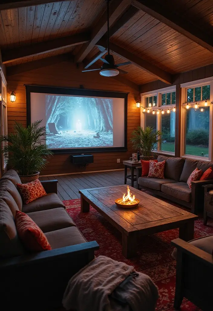 30 Screened-In Porch Ideas for Cozy and Stylish Outdoor Living 20 30 Screened-In Porch Ideas for Cozy and Stylish Outdoor Living - 20. Outdoor Movie Theater