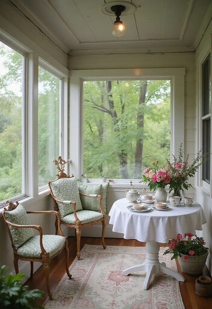 30 Screened-In Porch Ideas for Cozy and Stylish Outdoor Living 21 30 Screened-In Porch Ideas for Cozy and Stylish Outdoor Living - 21. Vintage Tea Room