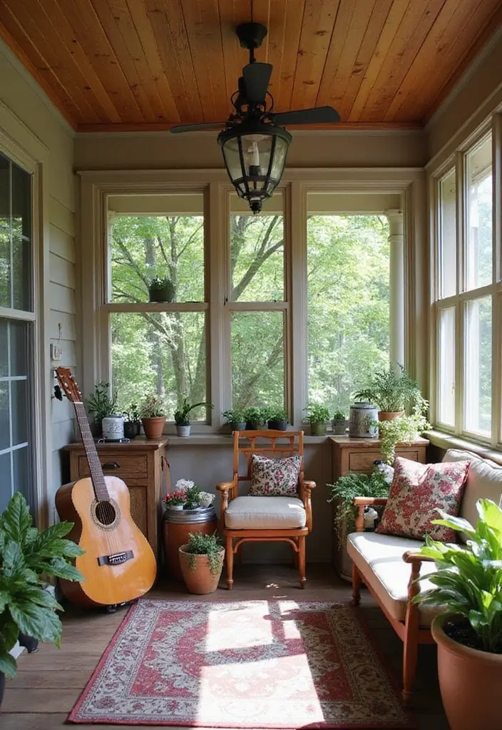 30 Screened-In Porch Ideas for Cozy and Stylish Outdoor Living 25 30 Screened-In Porch Ideas for Cozy and Stylish Outdoor Living - 25. Musical Retreat