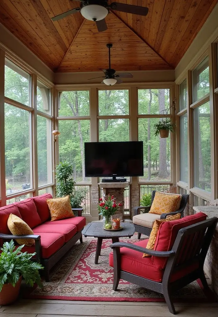 30 Screened-In Porch Ideas for Cozy and Stylish Outdoor Living 28 30 Screened-In Porch Ideas for Cozy and Stylish Outdoor Living - 28. Sports Viewing Area