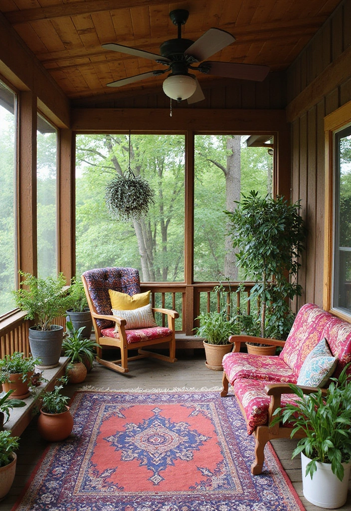30 Screened-In Porch Ideas for Cozy and Stylish Outdoor Living 3 30 Screened-In Porch Ideas for Cozy and Stylish Outdoor Living - 3. Bohemian Bliss