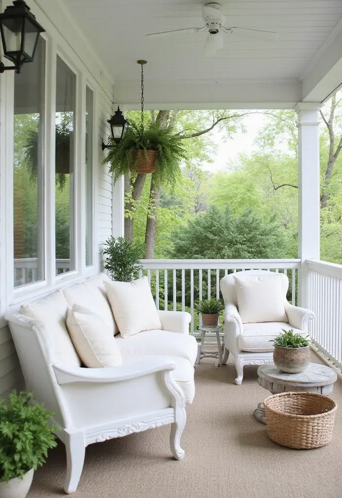 30 Screened-In Porch Ideas for Cozy and Stylish Outdoor Living 6 30 Screened-In Porch Ideas for Cozy and Stylish Outdoor Living - 6. Chic White Oasis