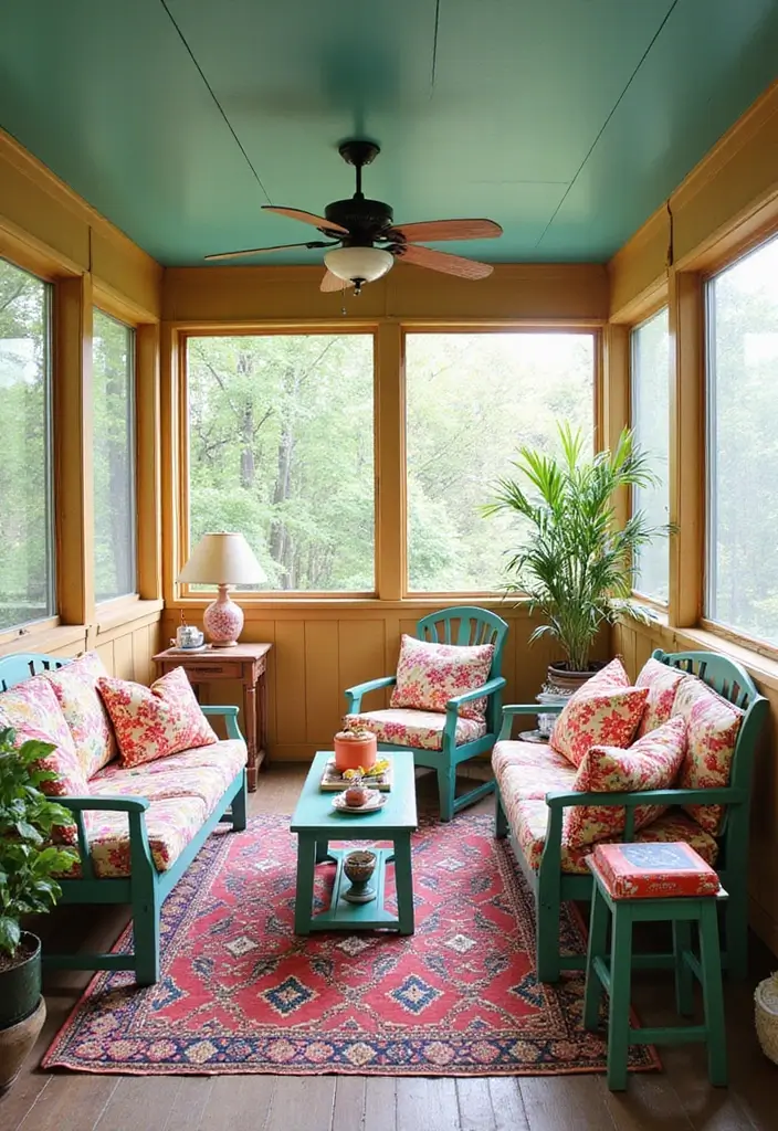 30 Screened-In Porch Ideas for Cozy and Stylish Outdoor Living 7 30 Screened-In Porch Ideas for Cozy and Stylish Outdoor Living - 7. Colorful and Playful