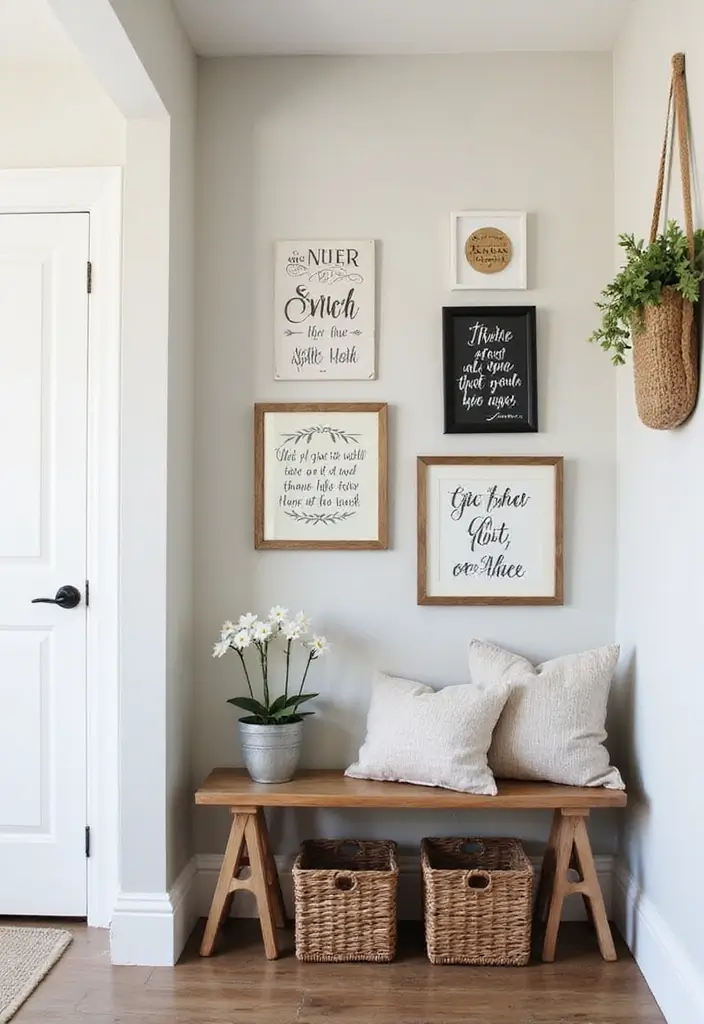 30 Small Front Entryway Ideas That Make a Big Impression - 14. Create a Mini Gallery Wall