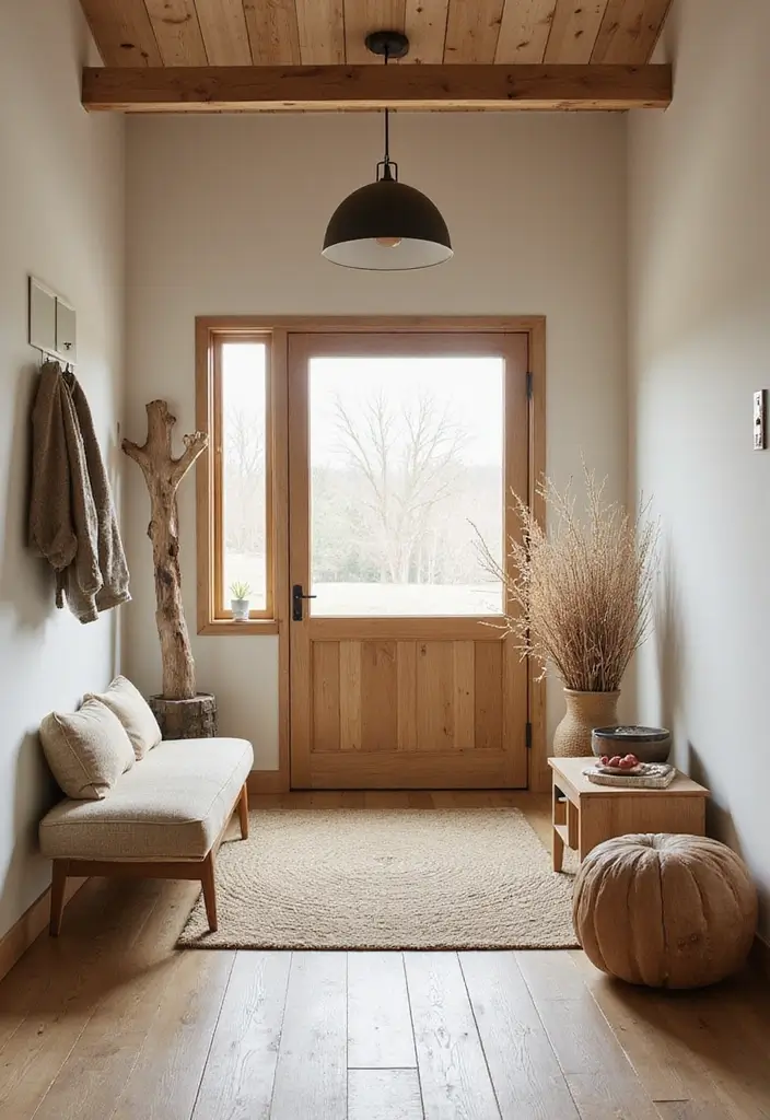 30 Small Front Entryway Ideas That Make a Big Impression - 18. Natural Wood Elements